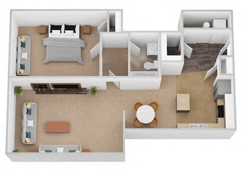 Floor plan for 1 bed, 1 bath, 852 sqft